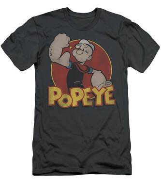 Popeye The Sailorman Whistling & Walking Men's T Shirt Vintage Cartoon White Top